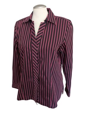 Foxcroft Women's Striped Long sleeve Blouse Size 12 Button Down Office Fitted